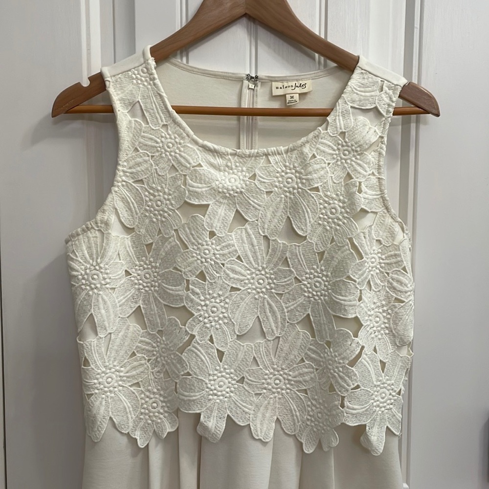 Maison Jules cream flower overlay dress. M - Picture 5 of 9